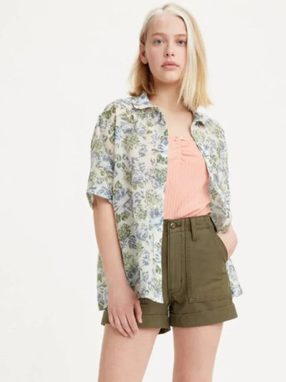 LEVI's Ribcage Utility Shorts Rolled Hem High Rise Olive Green Size 28